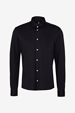 Slim Fit Dar Kesim Klasik Yaka Gömlek - Siyah (görsel 7)