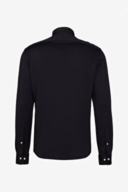 Slim Fit Dar Kesim Klasik Yaka Gömlek - Siyah (görsel 8)