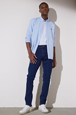 Slim Fit Dar Kesim Düğmeli Yaka Gömlek - Açık Mavi (görsel 7)
