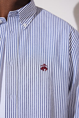 Slim Fit Dar Kesim Düğmeli Yaka Desenli Gömlek - Lacivert Çizgili (görsel 5)