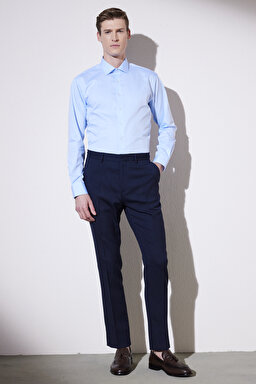 Comfort Fit Rahat Kesim Klasik Yaka %100 Pamuk Gömlek - Mavi (görsel 6)