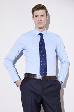 Slim Fit Dar Kesim Klasik Yaka %100 Pamuk Gömlek - Mavi