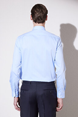 Slim Fit Dar Kesim Klasik Yaka %100 Pamuk Gömlek - Mavi (görsel 5)
