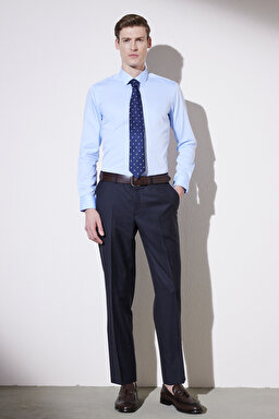 Slim Fit Dar Kesim Klasik Yaka %100 Pamuk Gömlek - Mavi (görsel 6)