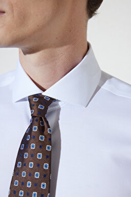 Slim Fit Dar Kesim İtalyan Yaka %100 Pamuk Gömlek - Beyaz (görsel 5)