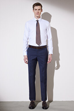 Slim Fit Dar Kesim İtalyan Yaka %100 Pamuk Gömlek - Beyaz (görsel 6)