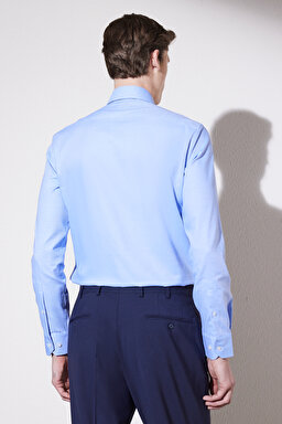 Slim Fit Dar Kesim İtalyan Yaka %100 Pamuk Gömlek - Mavi (görsel 5)
