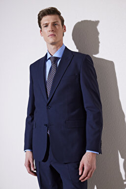 Slim Fit Dar Kesim İtalyan Yaka %100 Pamuk Gömlek - Mavi (görsel 6)