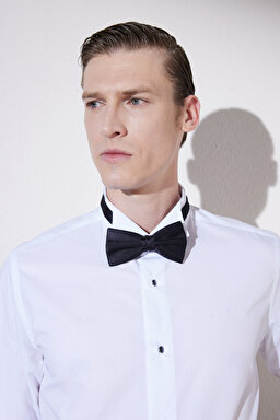 Slim Fit Dar Kesim Ata Yaka Smokin Gömlek - Beyaz (görsel 3)