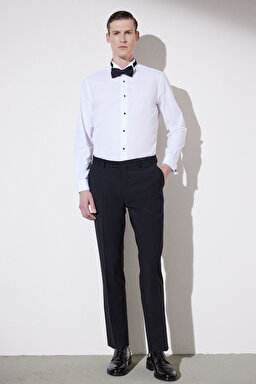 Slim Fit Dar Kesim Ata Yaka Smokin Gömlek - Beyaz (görsel 6)