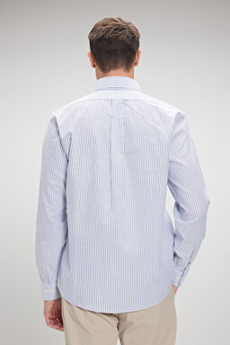 Ütü Gerektirmeyen Regular Fit Geniş Kesim Düğmeli Yaka Non- Iron Gömlek - Mavi (görsel 5)
