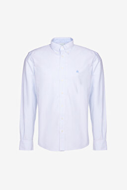 Ütü Gerektirmeyen Regular Fit Geniş Kesim Düğmeli Yaka Non- Iron Gömlek - Mavi