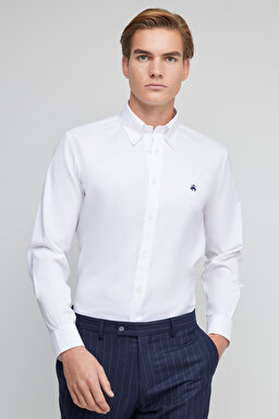 Ütü Gerektirmeyen Regular Fit Geniş Kesim Non-Iron Gömlek - Beyaz