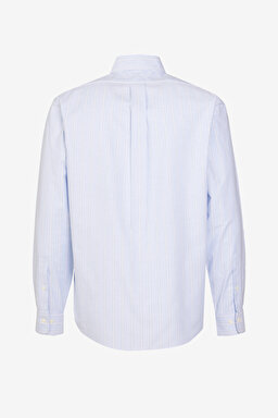 Ütü Gerektirmeyen Regular Fit Geniş Kesim Non-Iron Gömlek - Mavi (görsel 5)