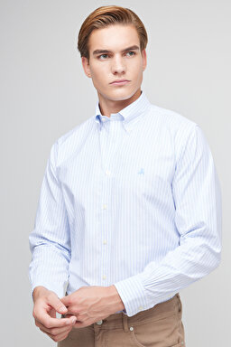 Ütü Gerektirmeyen Regular Fit Geniş Kesim Non-Iron Gömlek - Açık Mavi (görsel 8)