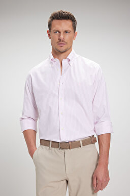 Ütü Gerektirmeyen Regular Fit Geniş Kesim Non-Iron Gömlek - Açık Pembe (görsel 2)