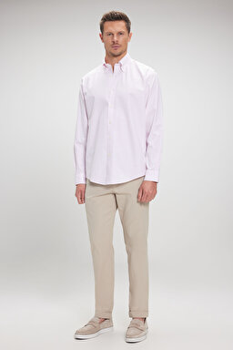 Ütü Gerektirmeyen Regular Fit Geniş Kesim Non-Iron Gömlek - Açık Pembe (görsel 4)