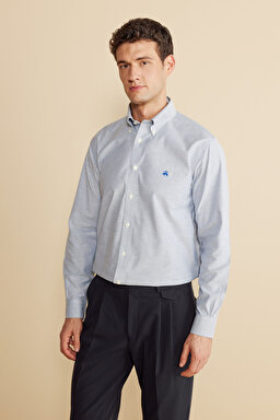 Pamuk Karışımlı Ütü Gerektirmeyen Regular Fit Geniş Kesim Non-Iron Gömlek - Lacivert (görsel 2)