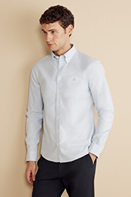 Ütü Gerektirmeyen Slim Fit Dar Kesim Pamuklu Non-Iron Gömlek - Mavi (görsel 2)