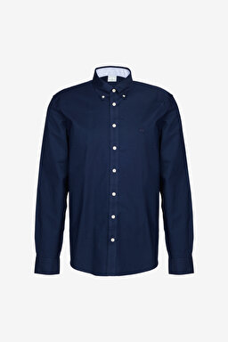 Ütü Gerektirmeyen Slim Fit Dar Kesim Pamuklu Non-Iron Gömlek - Lacivert
