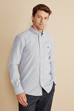 Ütü Gerektirmeyen Slim Fit Dar Kesim Pamuklu Non-Iron Gömlek - Lacivert