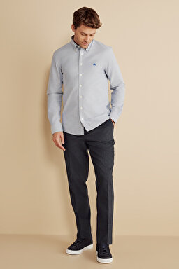 Ütü Gerektirmeyen Slim Fit Dar Kesim Pamuklu Non-Iron Gömlek - Lacivert (görsel 3)