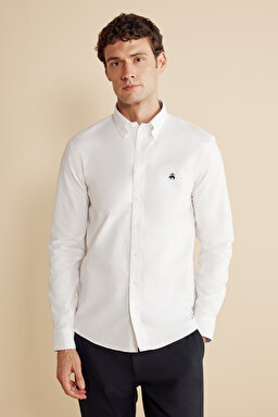 Ütü Gerektirmeyen Slim Fit Dar Kesim Pamuklu Non-Iron Gömlek - Beyaz