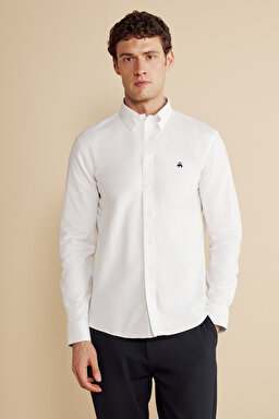 Ütü Gerektirmeyen Slim Fit Dar Kesim Pamuklu Non-Iron Gömlek - Beyaz (görsel 2)