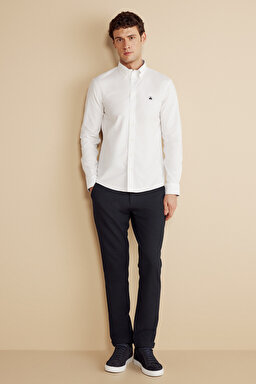 Ütü Gerektirmeyen Slim Fit Dar Kesim Pamuklu Non-Iron Gömlek - Beyaz (görsel 3)