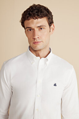 Ütü Gerektirmeyen Slim Fit Dar Kesim Pamuklu Non-Iron Gömlek - Beyaz (görsel 4)