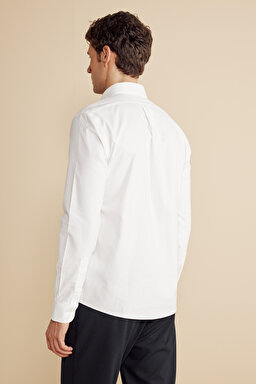 Ütü Gerektirmeyen Slim Fit Dar Kesim Pamuklu Non-Iron Gömlek - Beyaz (görsel 5)