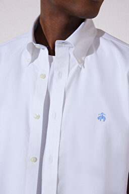 Ütü Gerektirmeyen Regular Fit Geniş Kesim Non-Iron Gömlek - Beyaz (görsel 4)