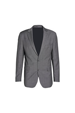 Comfort Fit Rahat Kesim Mono Yaka Desenli Yünlü Takım Elbise - Gri (görsel 8)