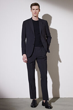 Slim Fit Dar Kesim Mono Yaka Desenli Takım Elbise - Siyah