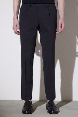 Slim Fit Dar Kesim Mono Yaka Desenli Takım Elbise - Siyah (görsel 6)