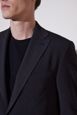 Slim Fit Dar Kesim Mono Yaka Desenli Takım Elbise - Siyah (görsel 7)