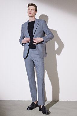 Slim Fit Dar Kesim Mono Yaka Cepli Takım Elbise - Gri (görsel 3)