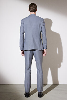 Slim Fit Dar Kesim Mono Yaka Cepli Takım Elbise - Gri (görsel 8)