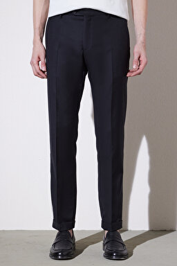 Comfort Fit Rahat Kesim Mono Yaka Desenli Yünlü Takım Elbise - Siyah (görsel 4)