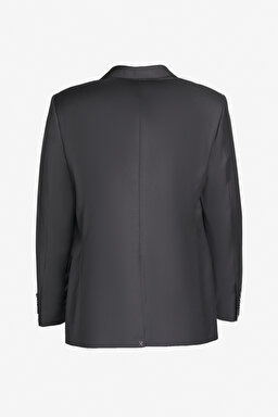 Comfort Fit Rahat Kesim Mono Yaka Desenli Yünlü Takım Elbise - Siyah (görsel 11)
