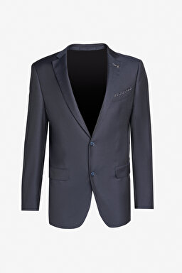 Comfort Fit Rahat Kesim Mono Yaka Desenli Yünlü Takım Elbise - Lacivert (görsel 9)