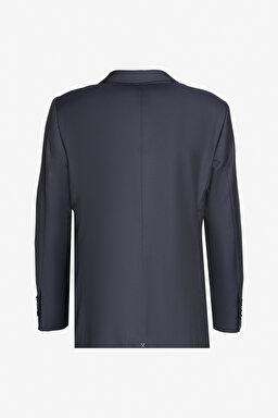Comfort Fit Rahat Kesim Mono Yaka Desenli Yünlü Takım Elbise - Lacivert (görsel 11)