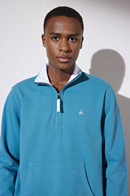 Yarım Fermuarlı Sweatshirt - Mavi (görsel 3)