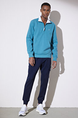 Yarım Fermuarlı Sweatshirt - Mavi (görsel 7)