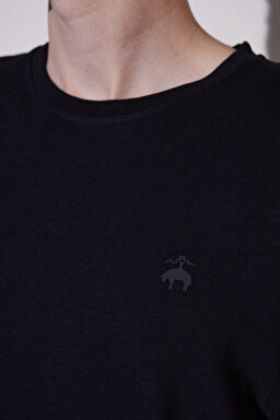 Bisiklet Yaka Basic Tişört - Siyah (görsel 4)