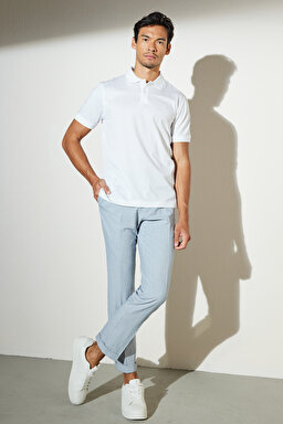 %100 Pamuk Polo Yaka Tişört - Beyaz (görsel 6)