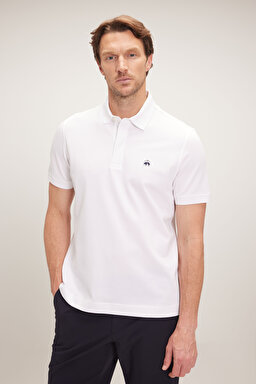 Likralı Pike Polo Tişört - Beyaz