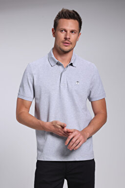 Likralı Pike Polo Tişört - Gri Melanj