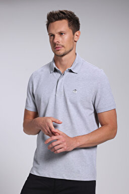 Likralı Pike Polo Tişört - Gri Melanj (görsel 2)