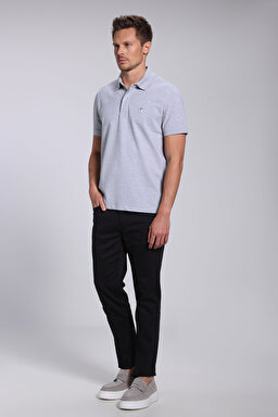 Likralı Pike Polo Tişört - Gri Melanj (görsel 3)